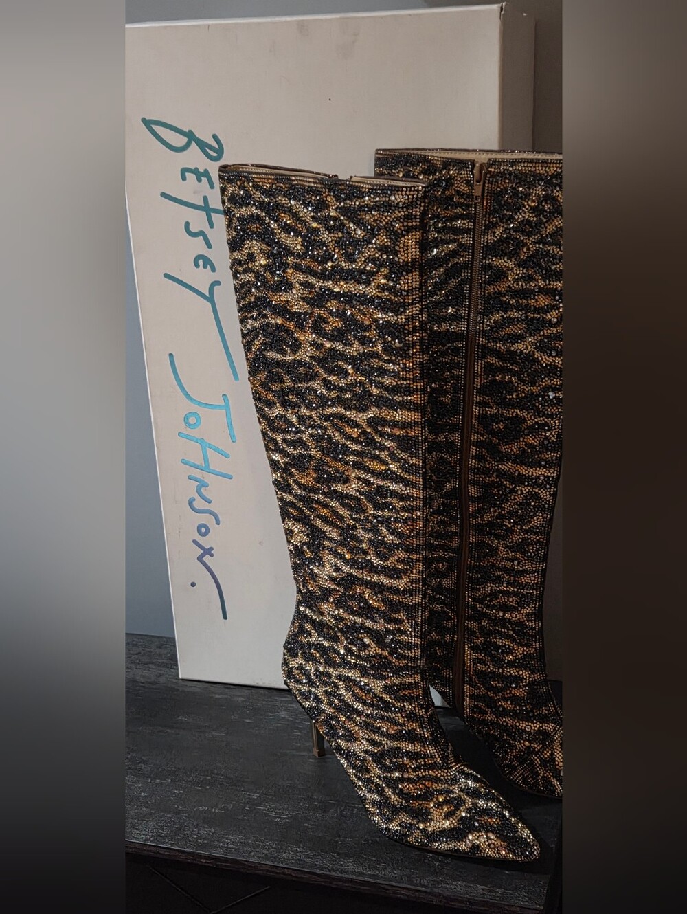 NEW🔥HOT! 7 1/2 Betsey Johnson Glitter Leopard-Print Women’s Boot - Gold & Black